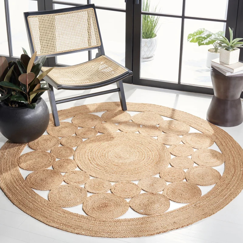 Round Cantin Jute Beige Area Rug | Wayfair North America