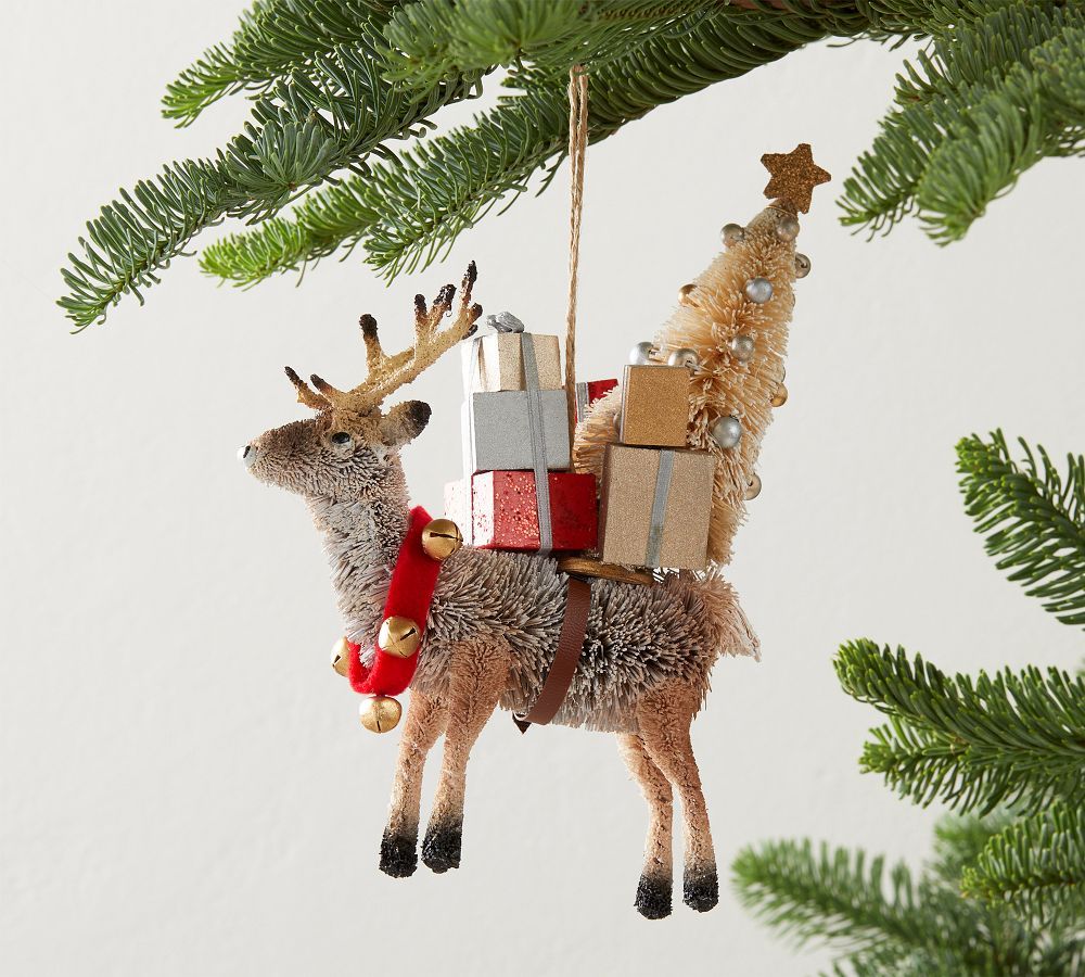 Bottlebrush Elk with Gifts Ornament | Pottery Barn (US)