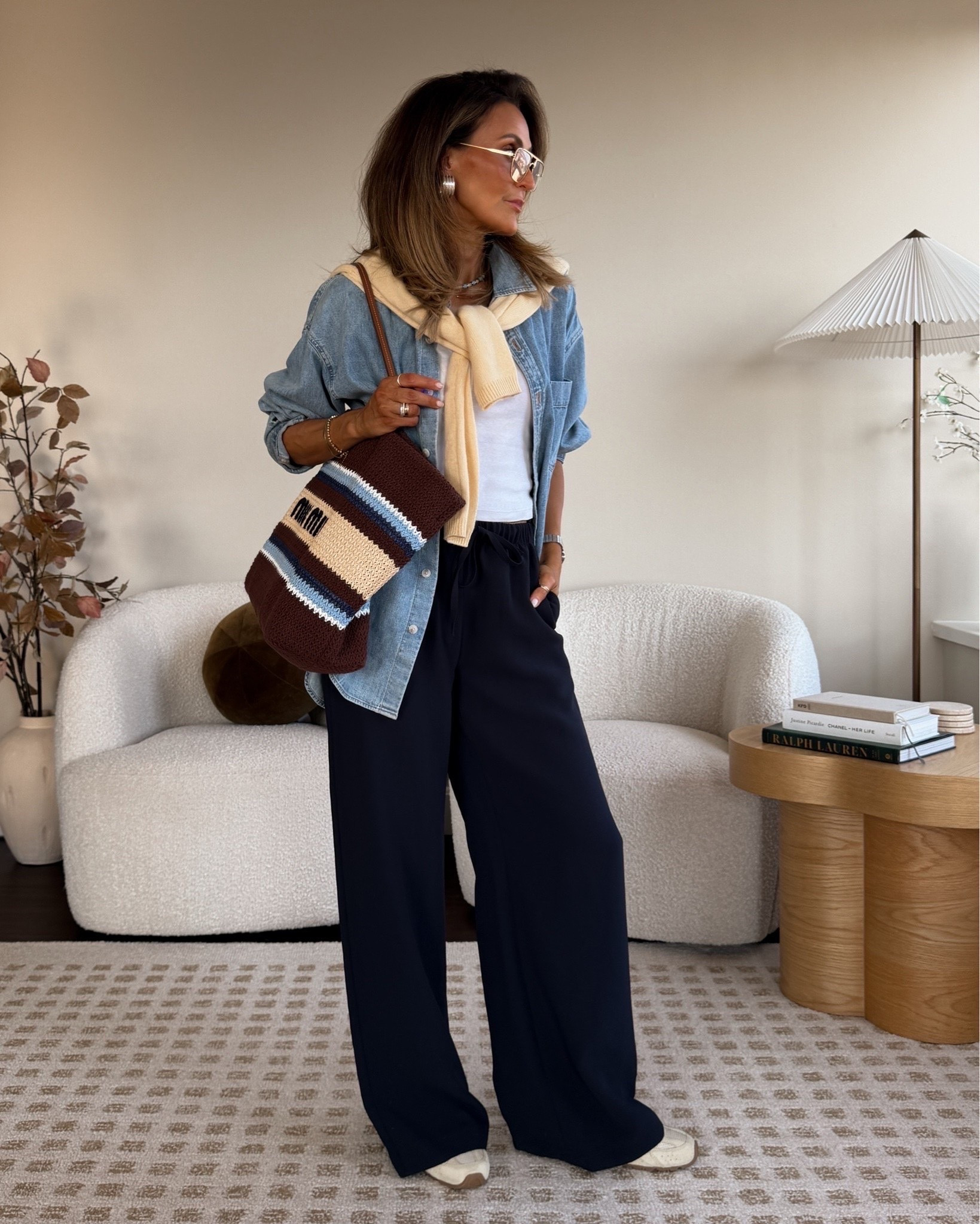 Denim shirt, Look 3: Travel day ✈️
Two of your most-loved pieces in one outfit: the denim shirt and the lodge pants.
I love the navy with denim here with a touch of butter yellow cashmere 💛
Pants and shirt size small (shirt fits oversized, I have the xs in a dark wash and actually like it even more!)

#LTKgrwm #LTKSeasonal #LTKTravel