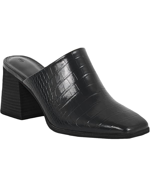 Womens Chunky Stacked Heel Mules Closed Square Toe Heeled Slip on Clogs Casual Backless Loafers S... | Amazon (US)
