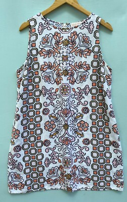 Tory Burch Dress XL Hicks Garden Party Shift White Pink Floral Crew Neck A Line | eBay US