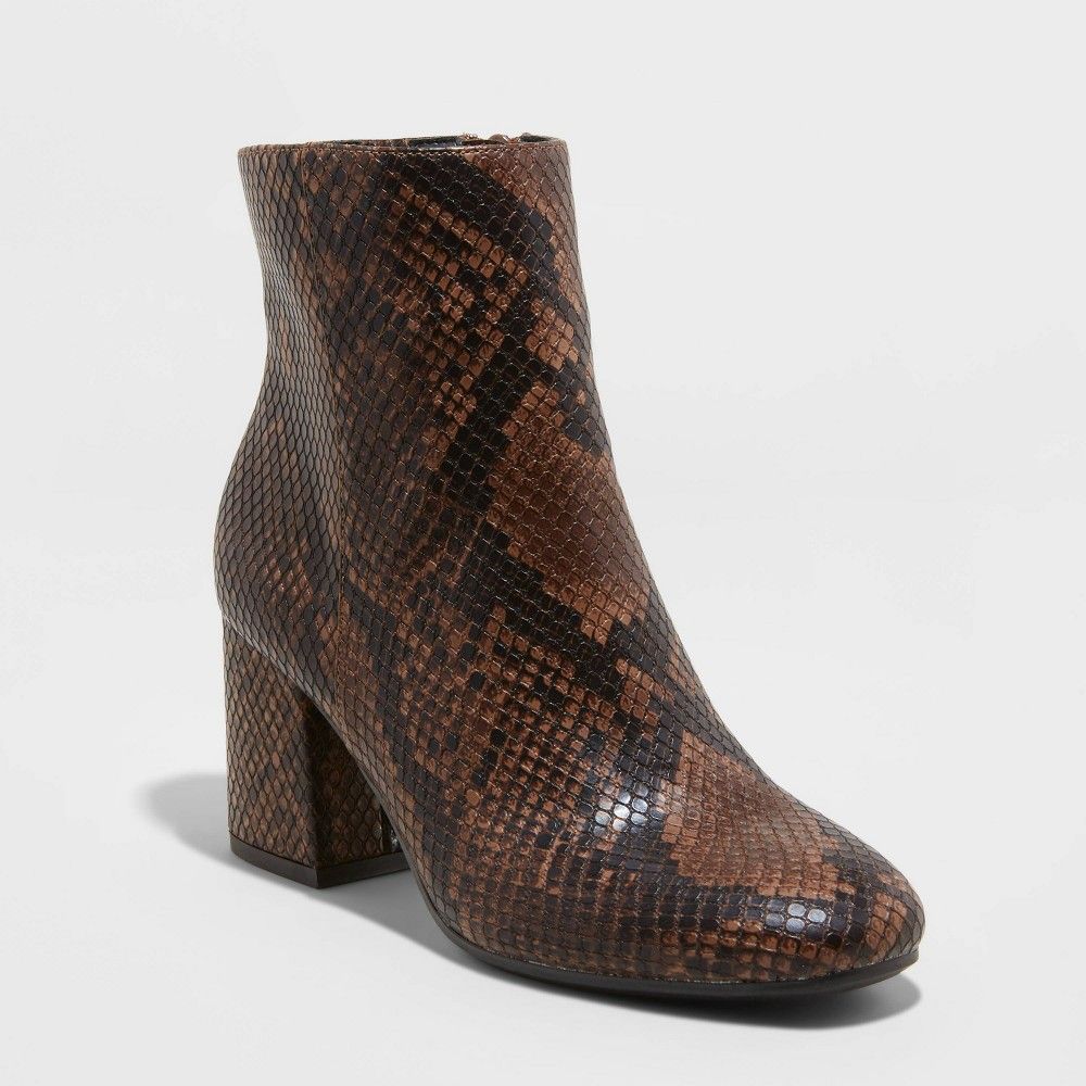 Women's Celeste Wide Width Snake Print Mid Shaft Fashion Boots - A New Day Brown 7.5W | Target