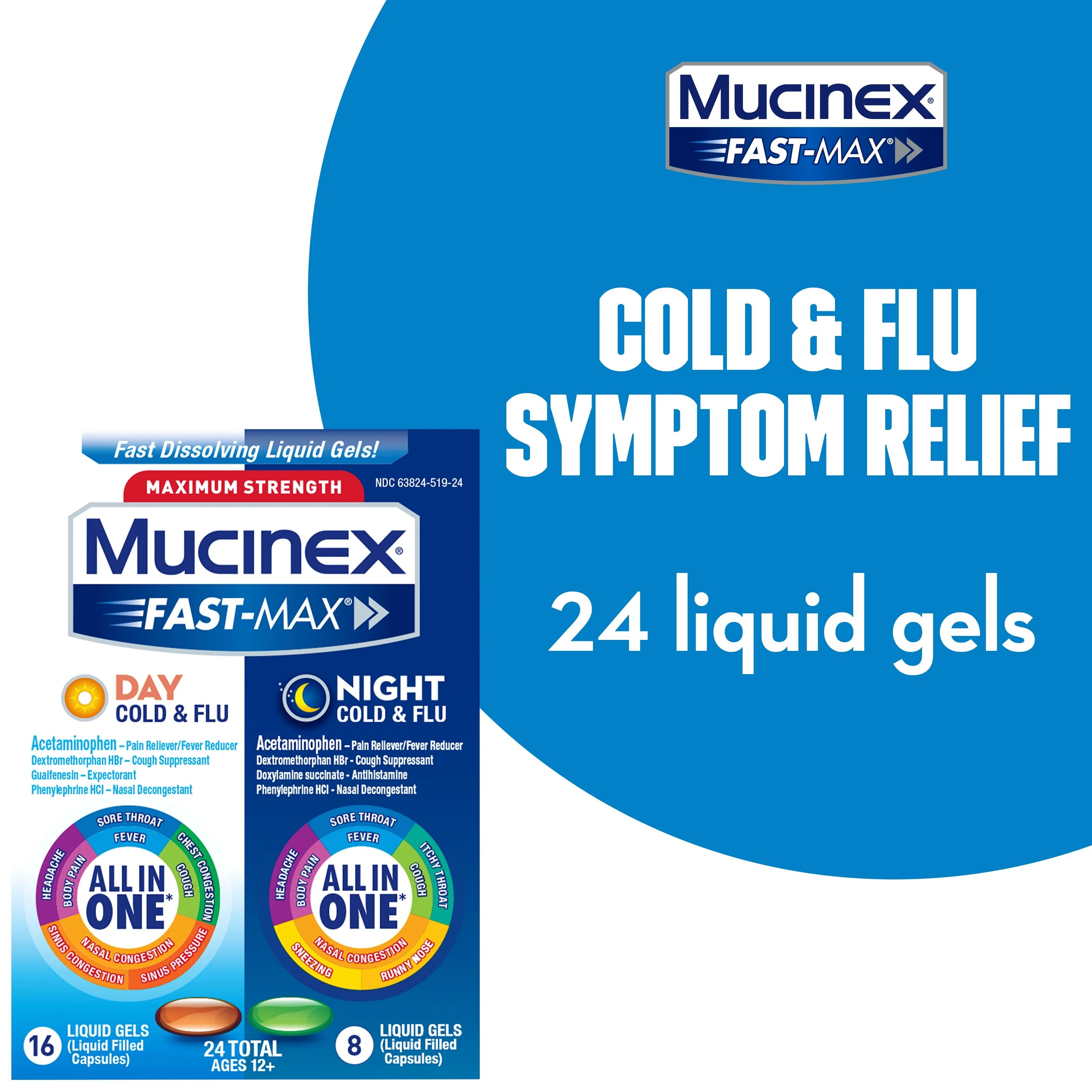 Mucinex Fast-Max Max Strength, Day Severe Cold & Night Cold & Flu Liquid Gels, 24ct (3 Pack) (Pac... | Walmart (US)
