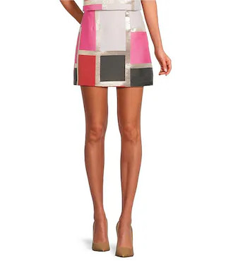 Rico Coordinating Colorblock Jacquard High Waisted Mini Skirt | Dillard's