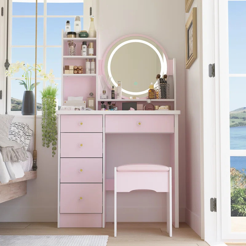 Vanity Set with Stool and Mirror | Wayfair North America