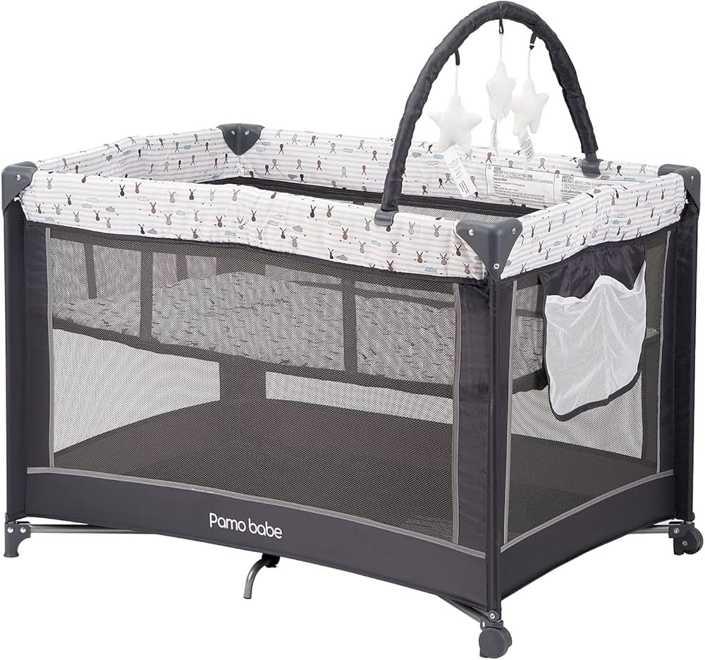 Pamo Babe Portable Baby Playpen, Lightweight Travel Playard with Mattress and Wheels (Rabbit) | Amazon (CA)