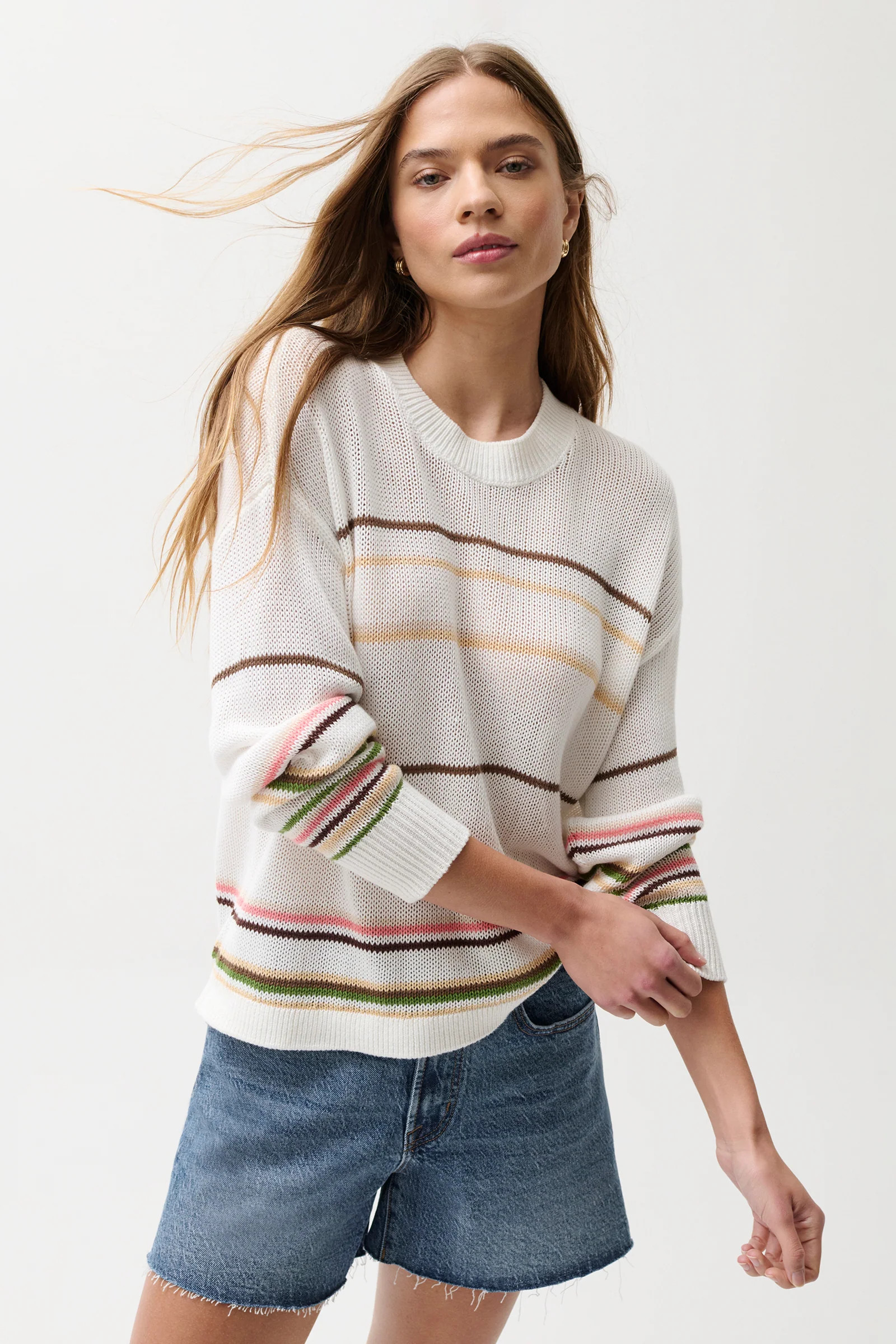 Eva Crewneck Sweater - Light Turmeric Stripe | Pistola Denim