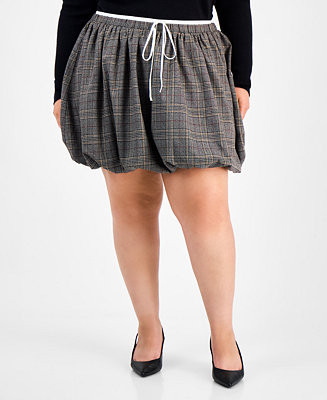 Bar III Trendy Plus Size Plaid Bubble Mini Skort, Macy's Exclusive - Macy's | Macy's