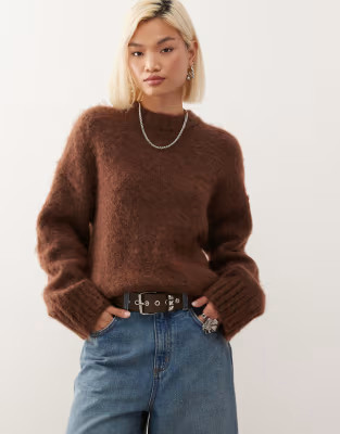Monki relaxed crew neck jumper in chocolate brown | ASOS | ASOS (Global)
