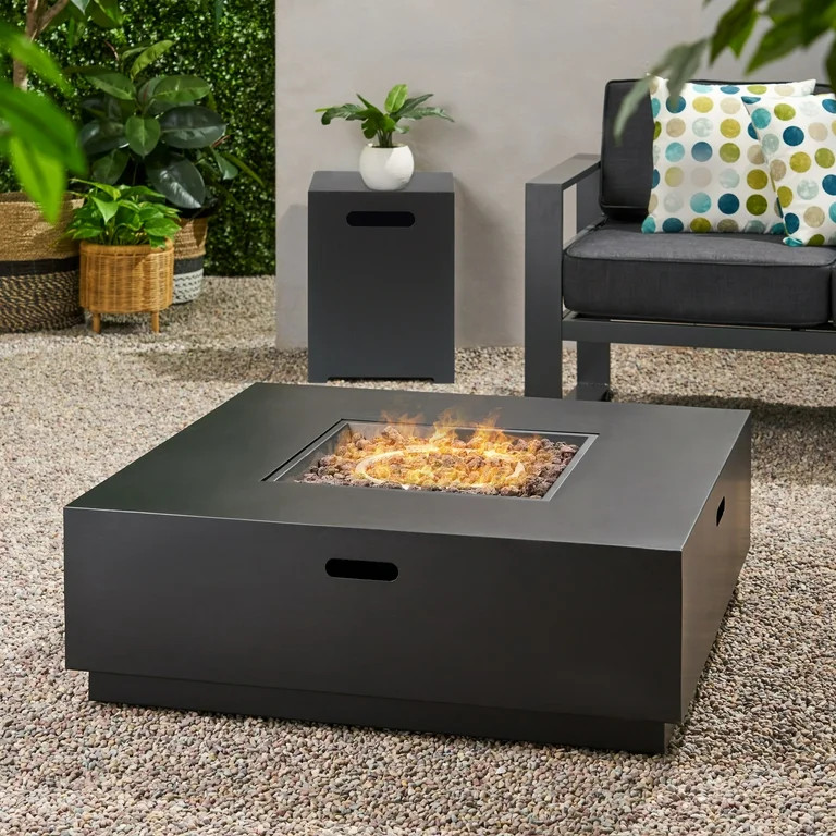 Outdoor Iron 40 Inch Square Fire Pit - 50,000 BTU,Dark Grey | Walmart (US)