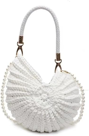Woven Shell Shaped Crossbody Bag for Women, Boho Beach Purse with Pearl Strap and Top Handle | Amazon (US)
