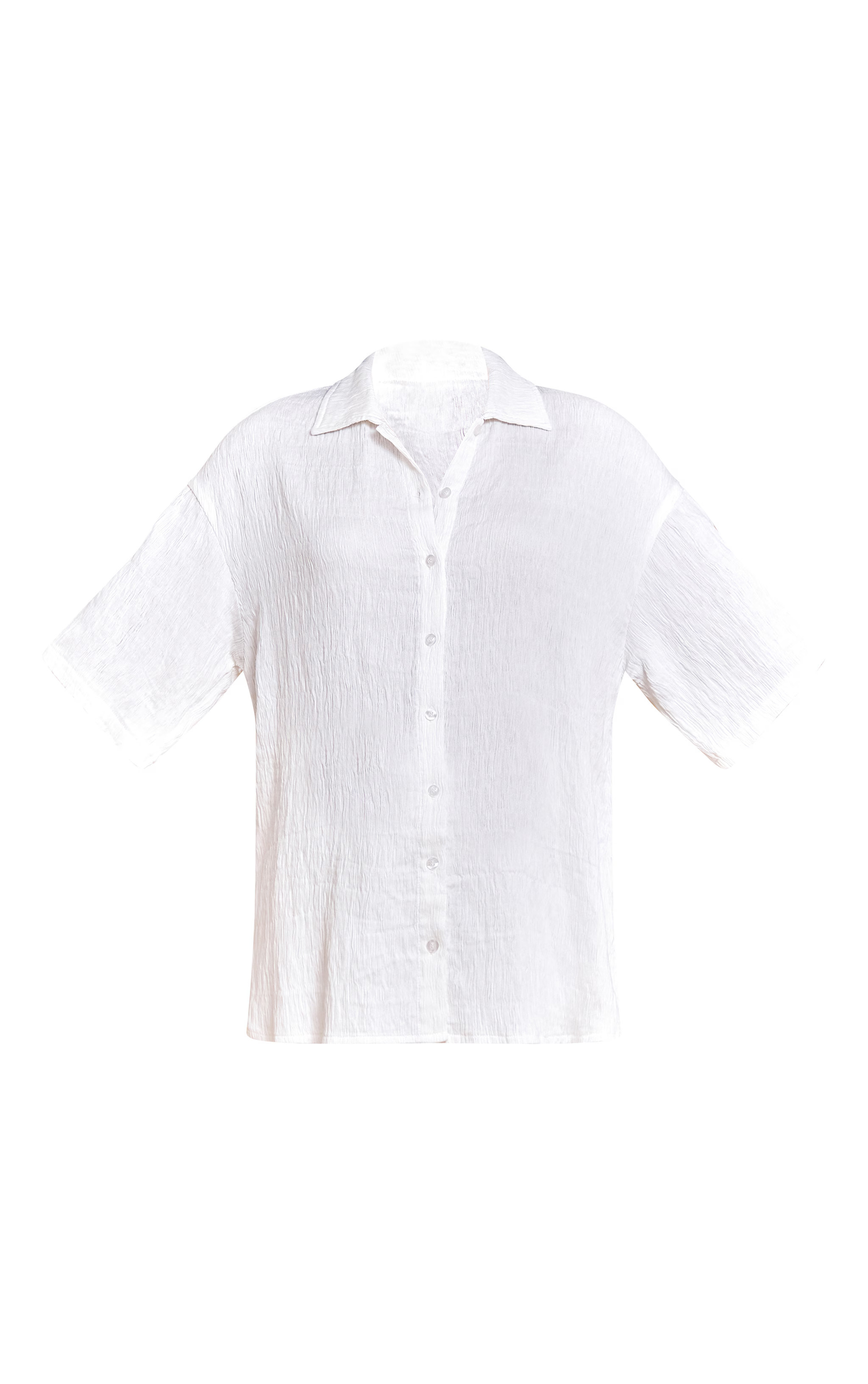 White Textured Woven Oversized Short Sleeve Shirt | Co-ords | PrettyLittleThing UK