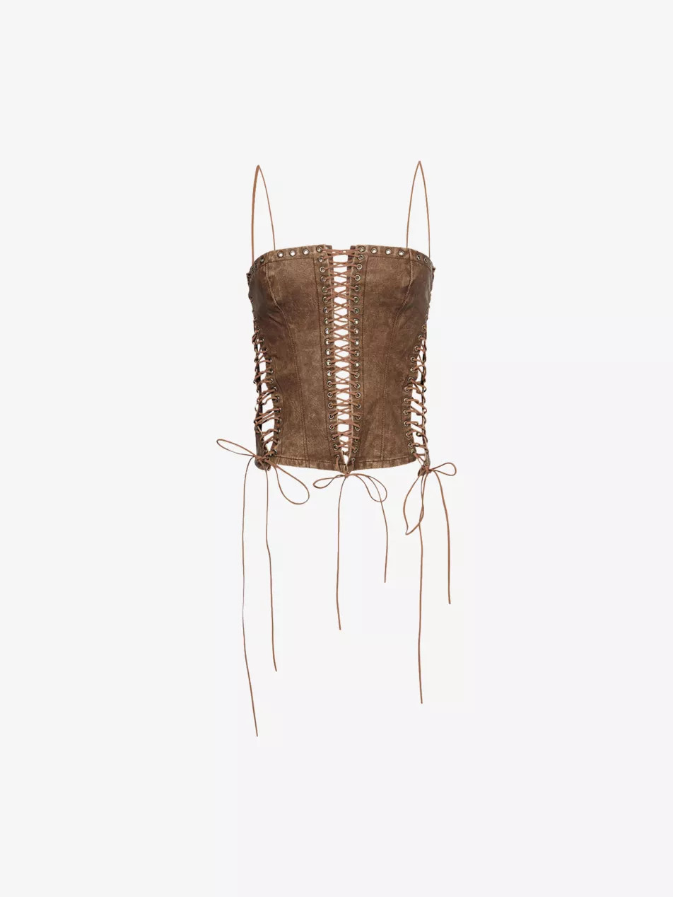 Odile Lace-Up Faux-Leather Corset Top | Selfridges