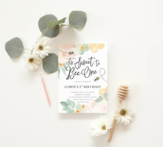 Bee 1st Birthday Invitation Girl First Bee-Day Bee Birthday | Etsy | Etsy (US)