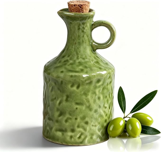 13.5oz Olive Green Ceramic Olive Oil Dispenser with Cork Stopper | , Reactive Glaze Bottle, Leak-... | Amazon (US)