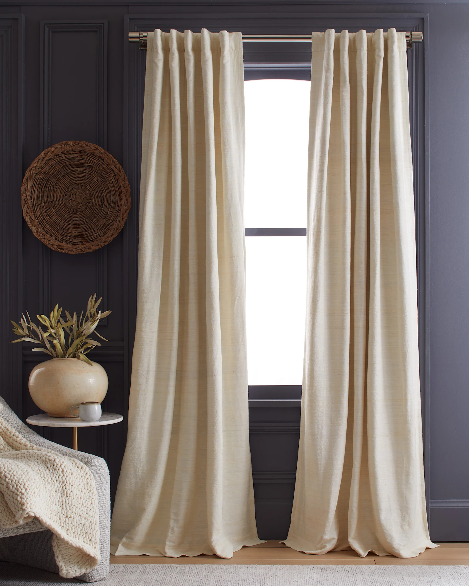 Raw Silk Room Darkening Curtain in Ivory | Quince