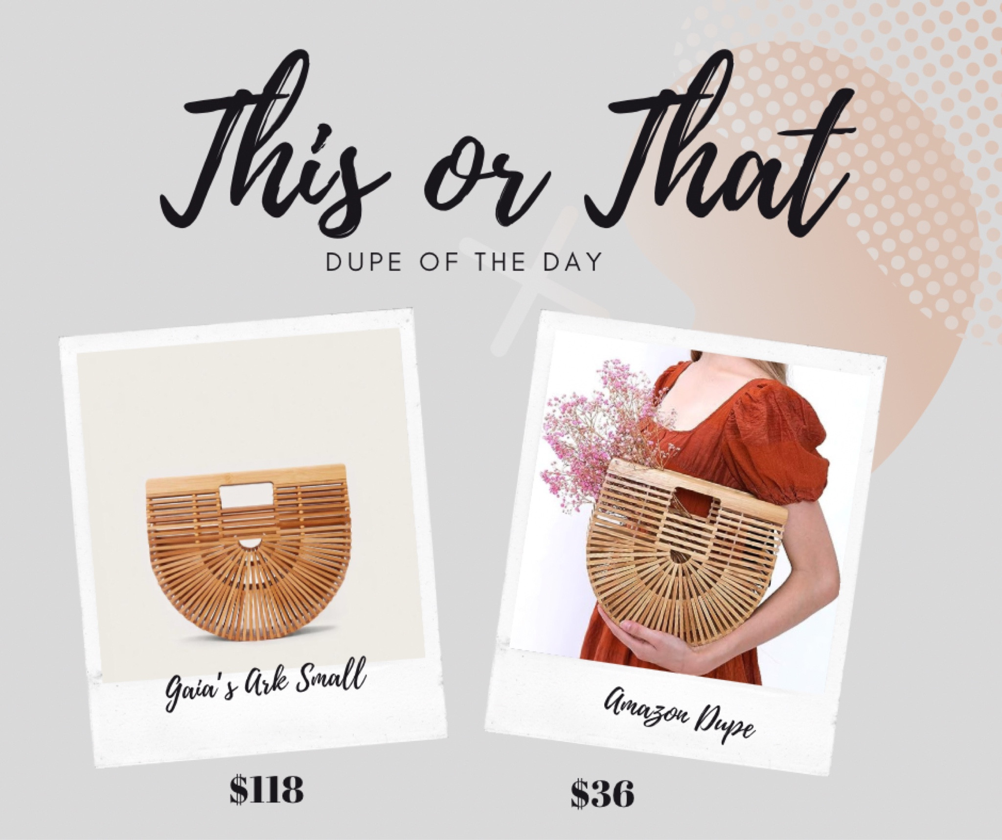 Dupe of the Day!
Cult Gaia vs Amazon
$118 vs $36

#LTKitbag #LTKstyletip #LTKsalealert