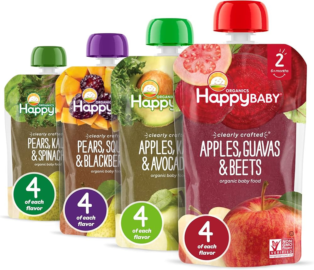 Happy Baby Organics Stage 2 Baby Food Pouches, Gluten Free, Vegan & Healthy Snack, Clearly Crafte... | Amazon (US)