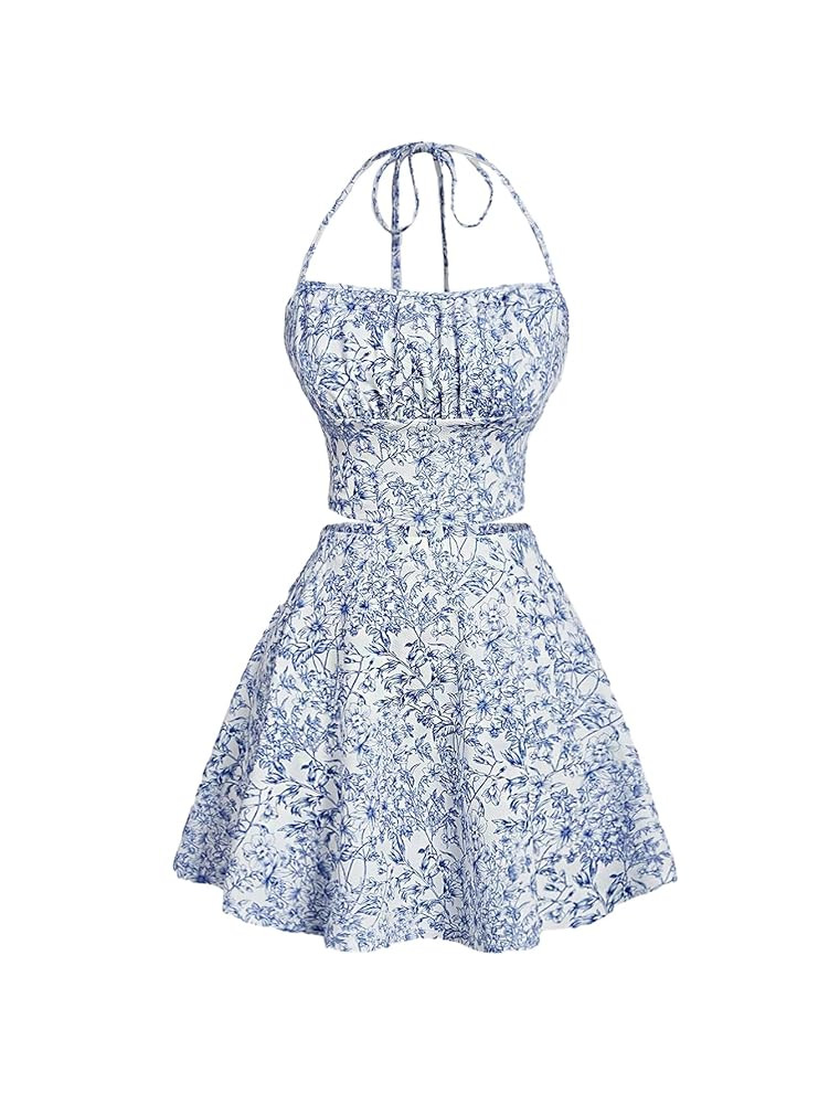 SOLY HUX Women's Summer Outfit Floral Print Halter Crop Top Flowy Skirts Vacation Beach 2 Piece S... | Amazon (US)