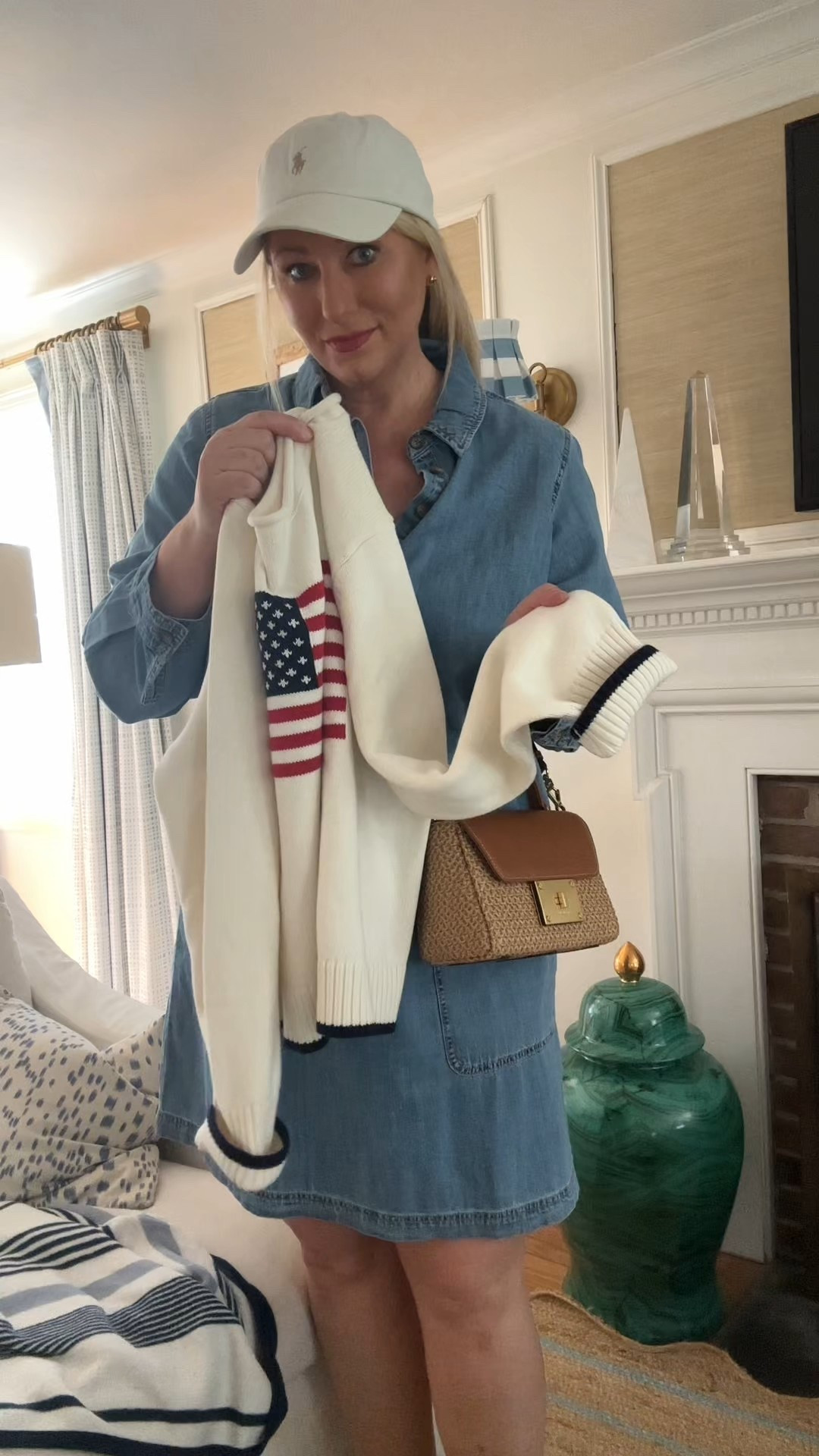 GRWM Cute & casual high/low outfit for spring. High: Great crossbody bag & ball cap elevate this casual outfit. Low: Chambray dress (comes in tall, reg) $25, cotton rollneck flag sweater $39, & cane ballet flats $55 all budget friendly finds. The Chambray dress also comes in dark wash—sells out fast.

#LTKWatchNow #LTKFindsUnder50 #LTKOver40