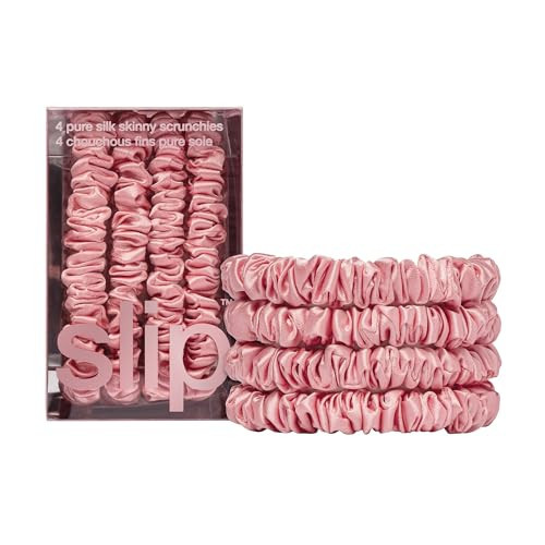 Slip Silk Hair Ties — Skinny Silk Rose Scrunchies, No Damage, No Crease, Anti-Breakage |100% Mulberry Silk | All Hair Types | Made with Proprietary Slipsilk™ | Set of 4 | Amazon (US)