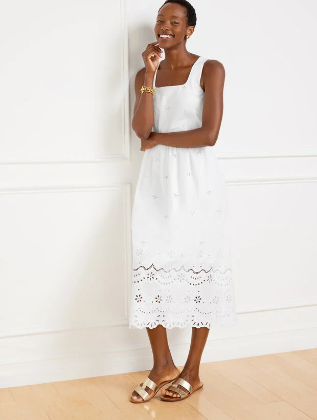 Eyelet Border Square Neck Dress | Talbots