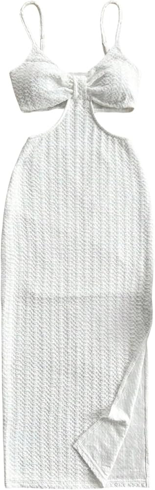 SHENHE Women's Vacation Sexy Cutout Waist Split Camisole Textured Bodycon Summer Dress | Amazon (US)