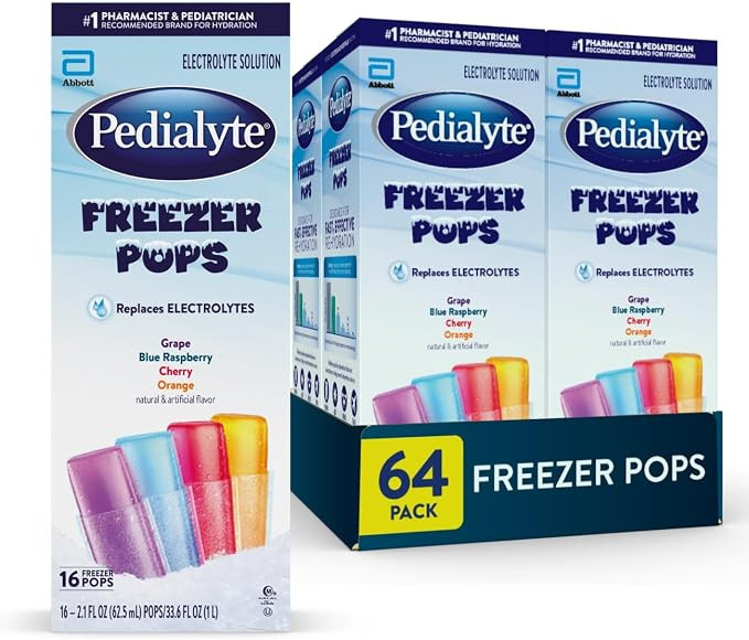 Pedialyte Electrolyte Solution Freezer Pops, Hydration Variety Pack— Grape, Blue Raspberry, Che... | Amazon (US)