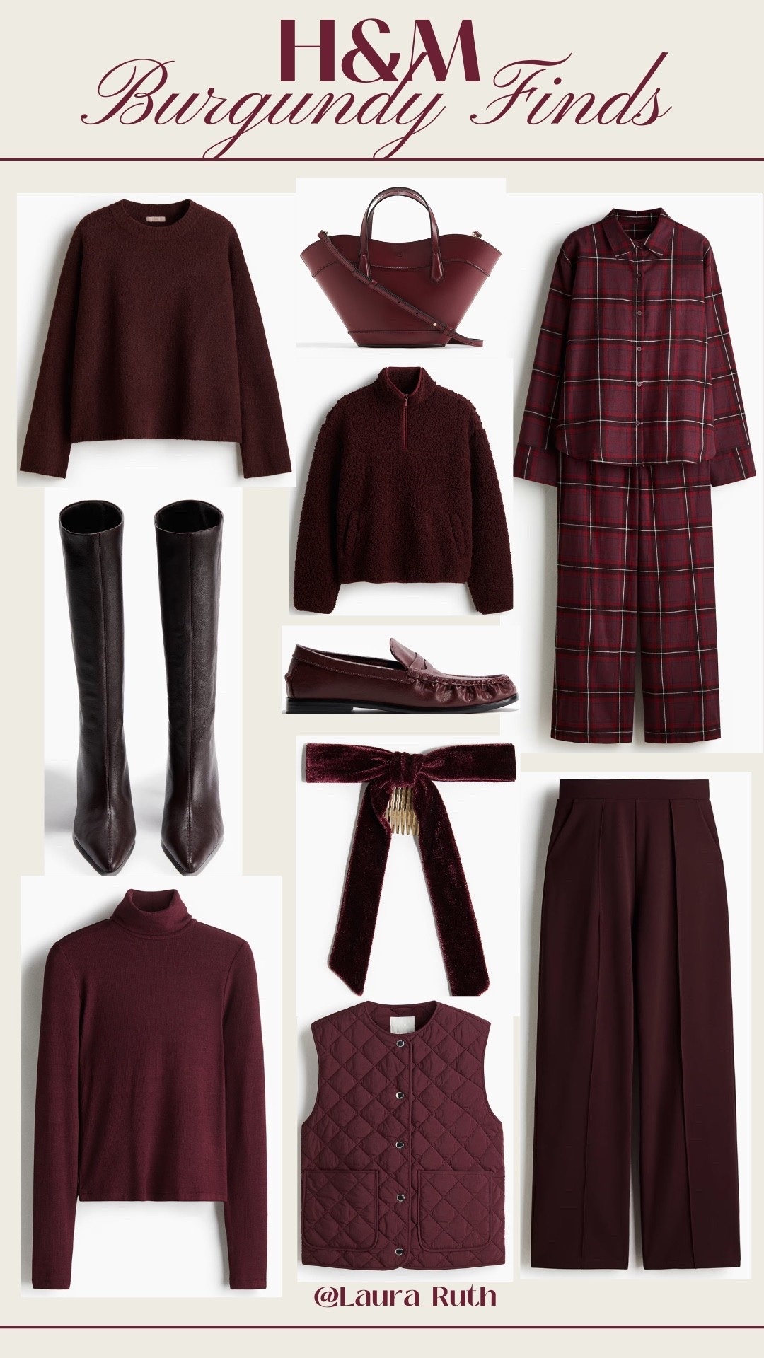 Burgundy tones for autumn ♥️🍷🍇Rounded up my favorite H&M finds in this deep wine palette from cozy knits and quilted layers to chic accessories and timeless tailoring. Perfect for elevating your Autumn capsule wardrobe 🍇 Linked everything on LTK so you can shop the full edit! Burgundy,  burgundy outfit, burgundy bag, burgundy shoes 

#LTKOver40 #LTKStyleTip #LTKSeasonal