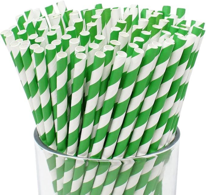 Just Artifacts Premium Disposable Drinking Striped Paper Straws (100pcs, Green) | Amazon (US)