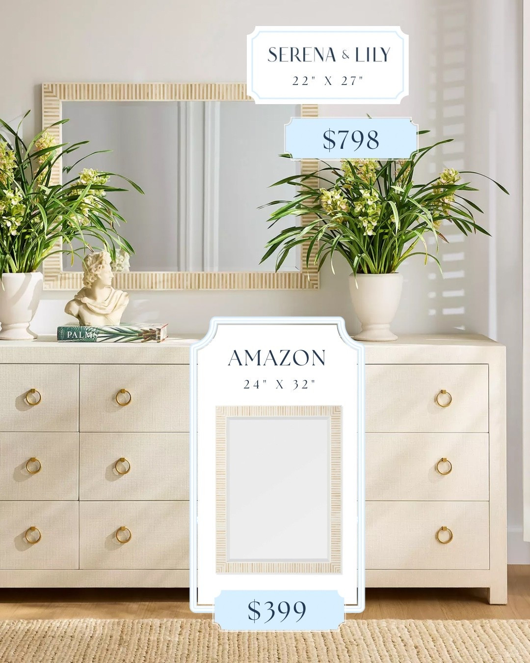 Serena & Lily Bar Harbor Bone Inlay Mirror look for less on Amazon! The designer inspired version on Amazon is bigger and still half the price 😍

#LTKHome #LTKStyleTip