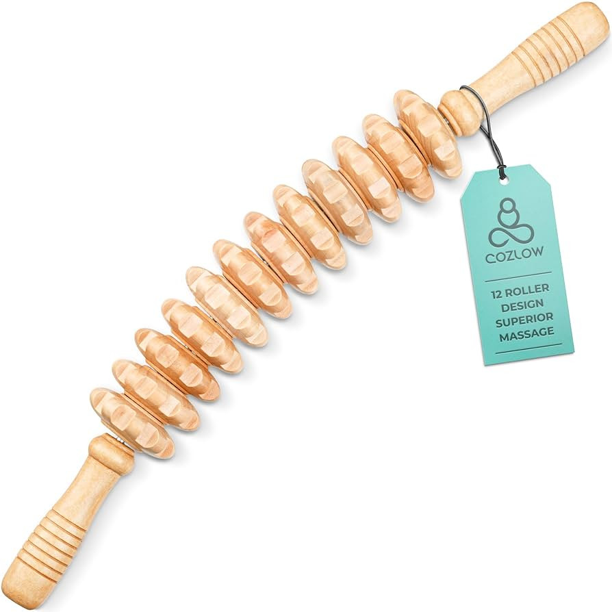 Wooden Massage Roller Stick - 12 Rollers - Curved Wood Therapy Massage Tool for Body Sculpting, F... | Amazon (UK)
