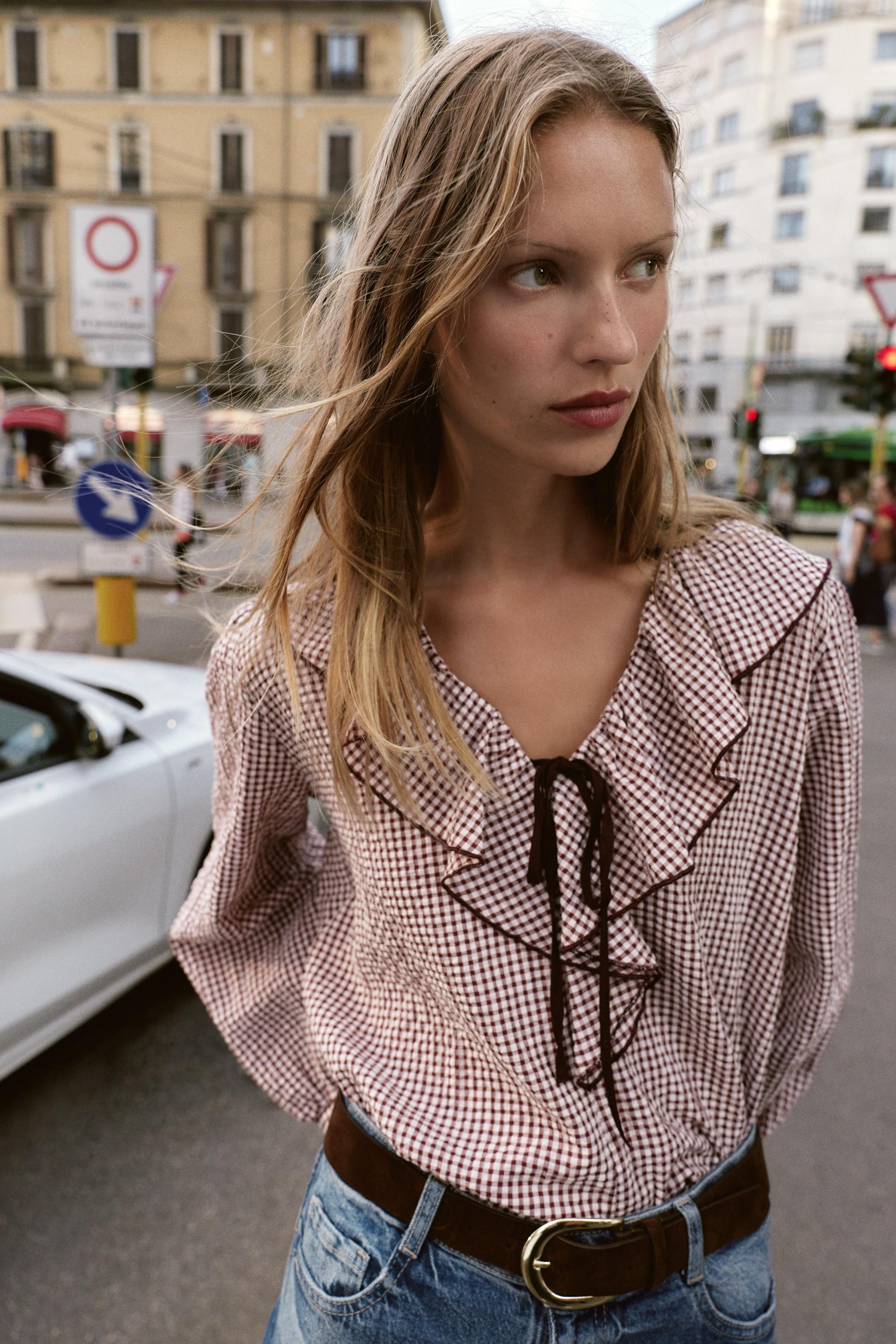 RUFFLED GINGHAM BLOUSE | Zara UK