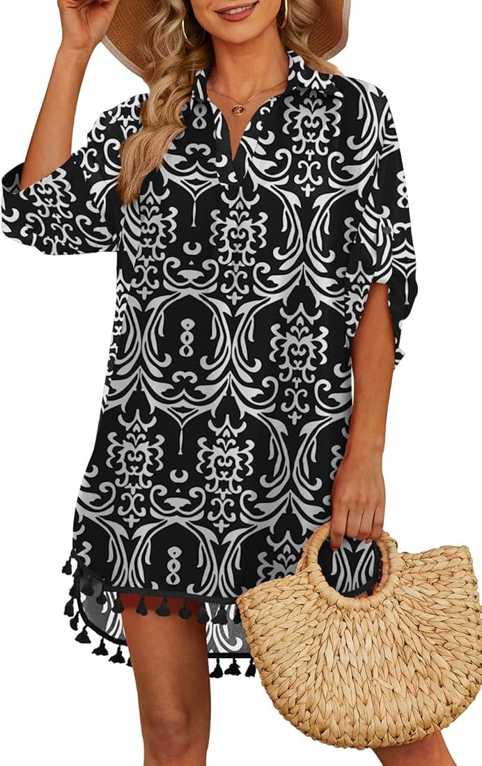 Women Swimsuit Cover Up Shirt 2025 Tassel Beach Bathing Suit for Swimwear Bikini Dress | Amazon (US)