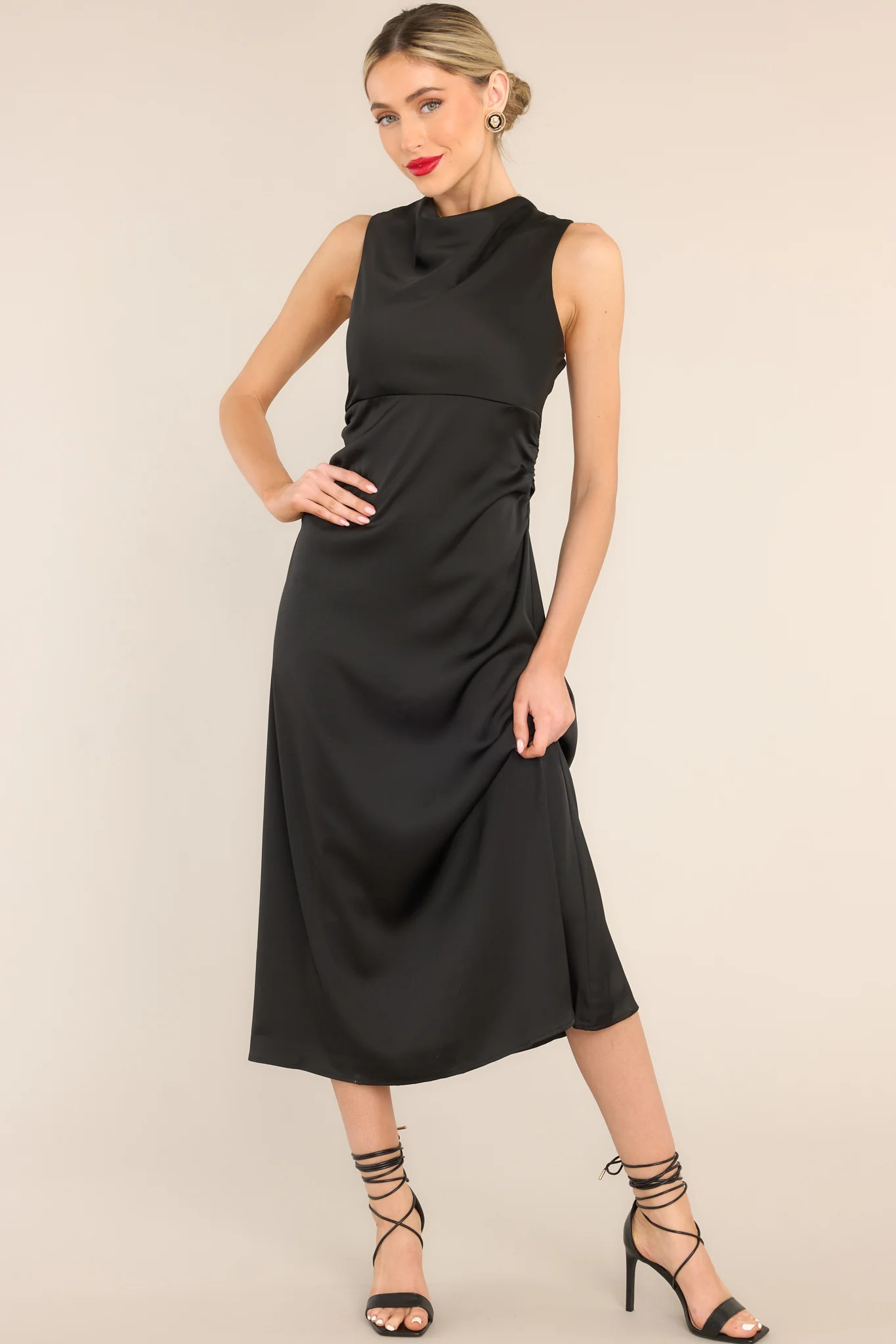 It Girl Black Cowl Neck Sleeveless Midi Dress | Red Dress 