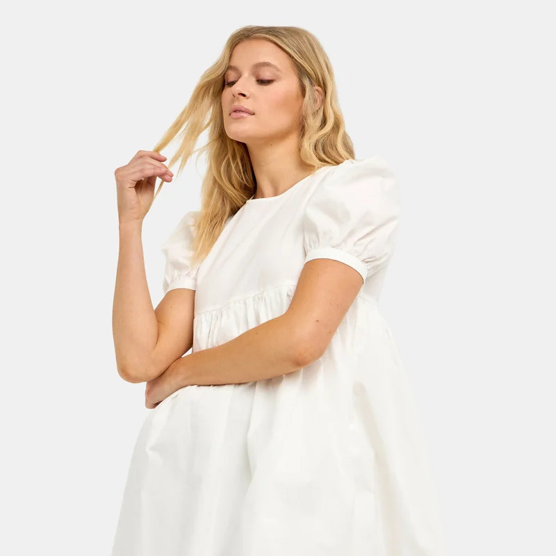 English Factory Puff Sleeve Babydoll Dress - White - XS | Verishop