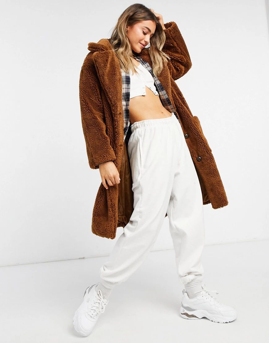 QED London teddy coat in tan-Brown | ASOS (Global)