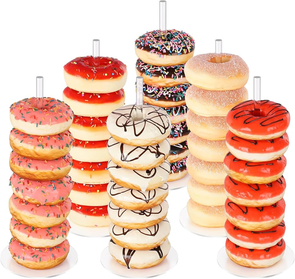 Donut Stand 6 Pack, Acrylic Bagel Stand, Clear Doughnut Holder, Donut Display Stand for Dessert T... | Amazon (US)