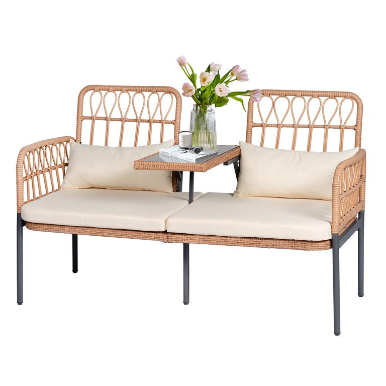 Tappio Outdoor Rattan Loveseat, Patio Rattan Conversation Set Seat Sofa Cushioned Loveseat Table ... | Walmart (US)