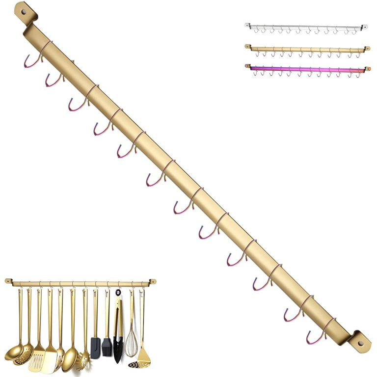 ReaNea Gold Kitchen Utensil Rack, Wall Mounted Utensil Holder Rail Organizer for Hanging Mug Spat... | Walmart (US)