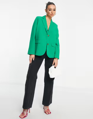 Envii oversized blazer and highwaist wide leg trousers co-ord in bold green | ASOS | ASOS (Global)