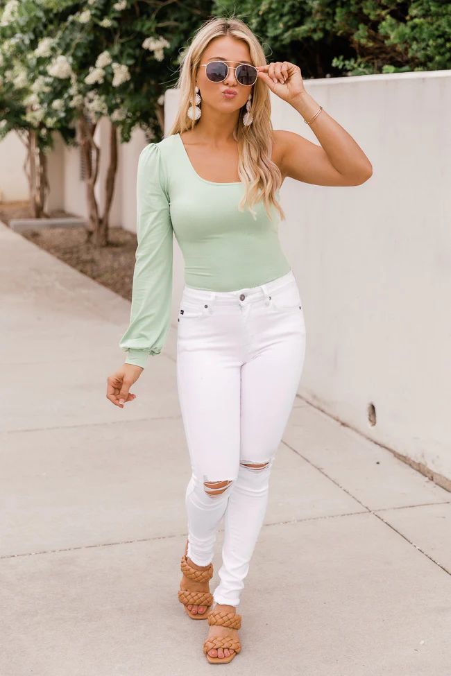 After Hours One Shoulder Mint Bodysuit | The Pink Lily Boutique