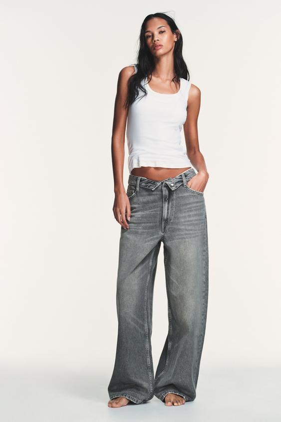 TRF MID-RISE FOLDED WAIST JEANS | Zara US