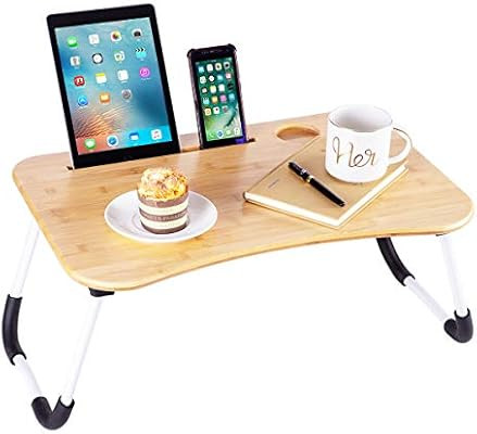 ZHU CHUANG Multifunctional Bamboo Lap Desk Breakfast Serving Bed Tray Sofa Tray with Foldable Leg... | Amazon (US)
