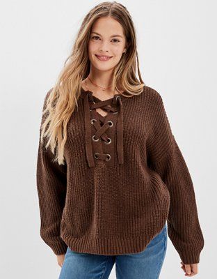 AE Oversized Lace Up Sweater | American Eagle Outfitters (US & CA)
