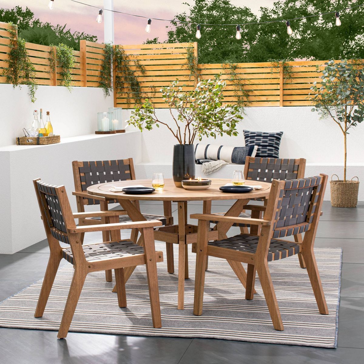 Bluffdale Wood 6 Person Round Patio Dining Table, Outdoor Furniture - Threshold™ designed with ... | Target