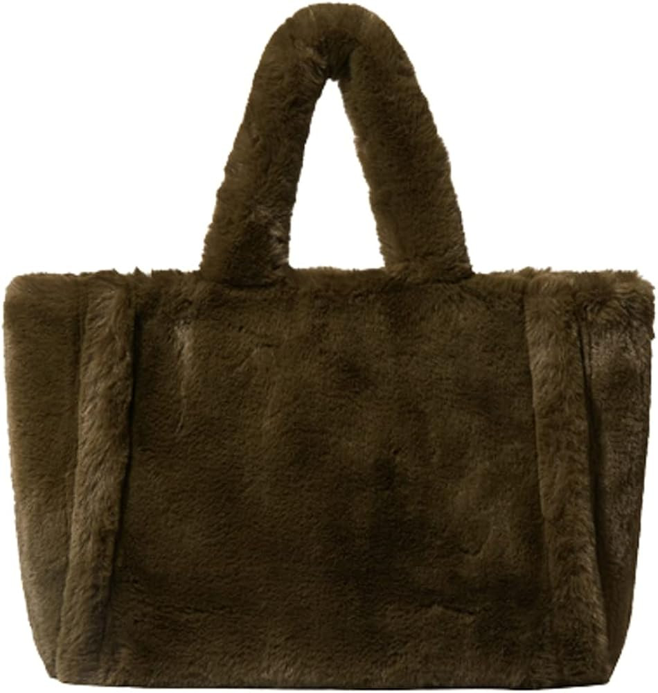 Women Tote Bag Fluffy Faux Fur Handbags Large Capacity Shopping Shoulder Bag Furry Clutch Handbag | Amazon (US)