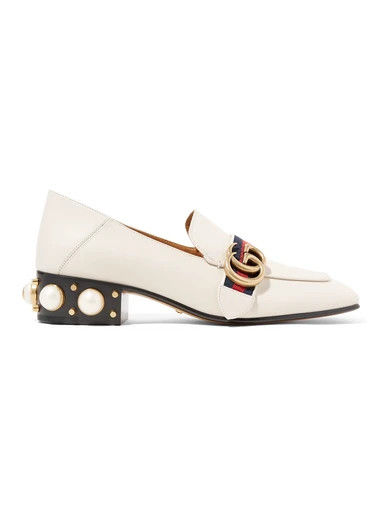 Gucci - Peyton Embellished Leather Collapsible-heel Pumps - Off-white | NET-A-PORTER (UK & EU)