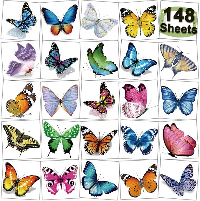 CHARLENT 148 Individually Sheets Butterfly Temporary Tattoos for Girls Women - 3D Realistic Butte... | Amazon (CA)