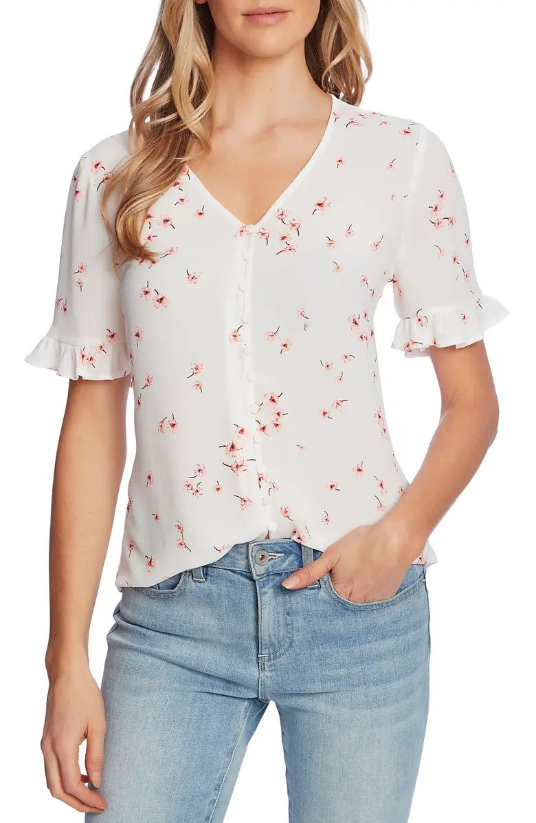 Cascading Floret Ruffle Sleeve Crepe Blouse | Nordstrom | Nordstrom